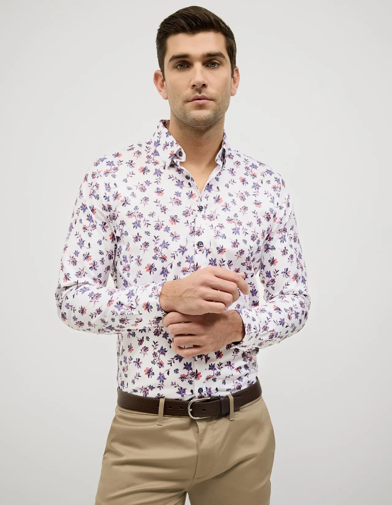 Two-tone Floral Print Long Sleeve Shirt