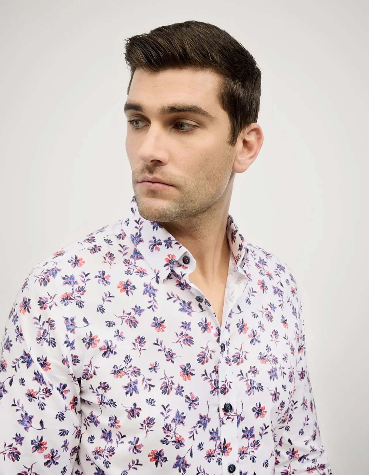 Two-tone Floral Print Long Sleeve Shirt
