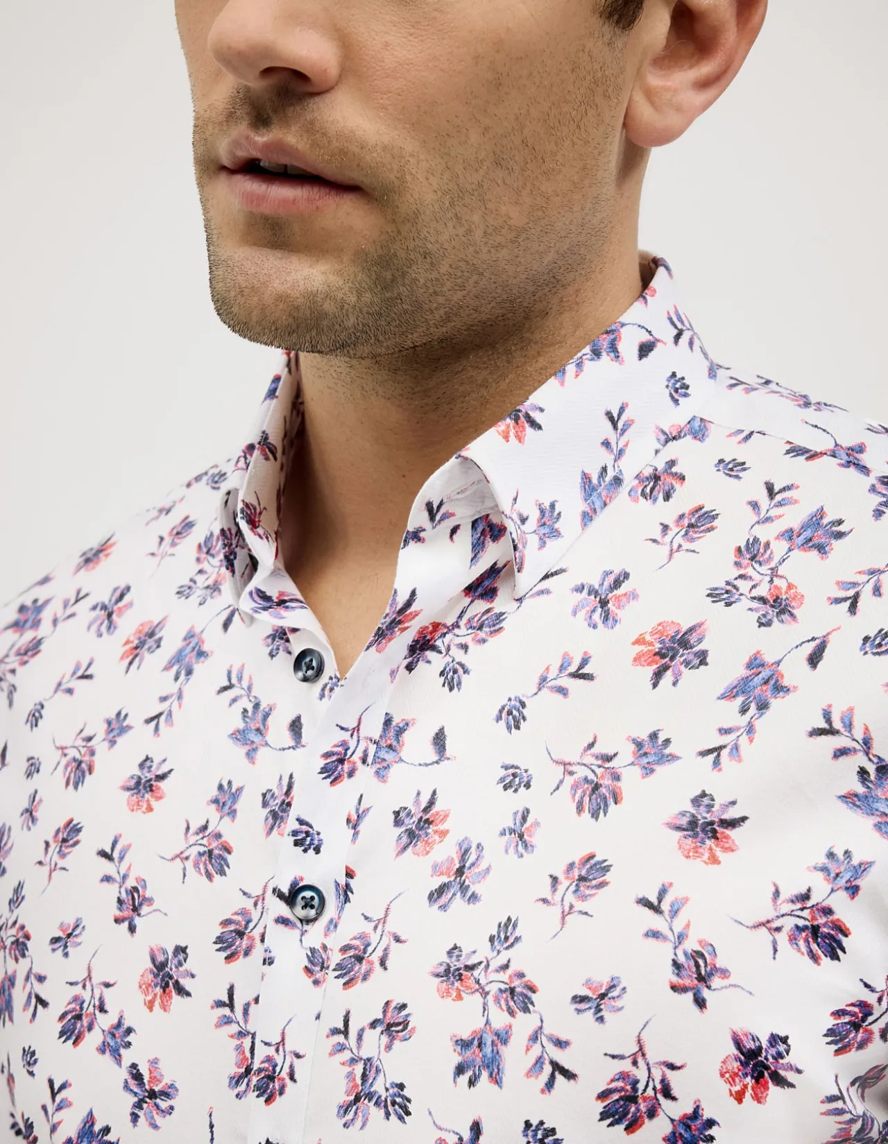 Two-tone Floral Print Long Sleeve Shirt