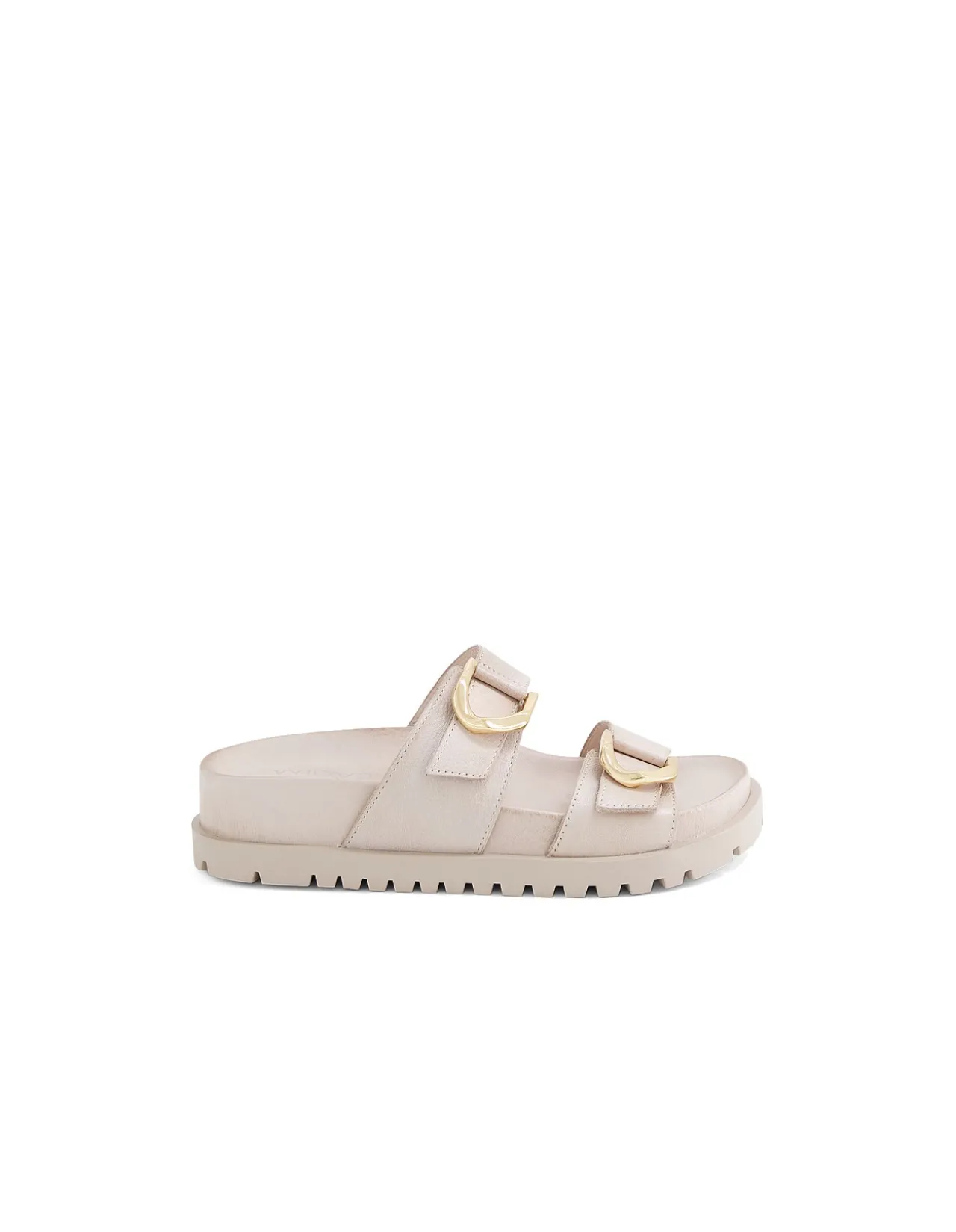 Ully Gold Buckle Leather Slides