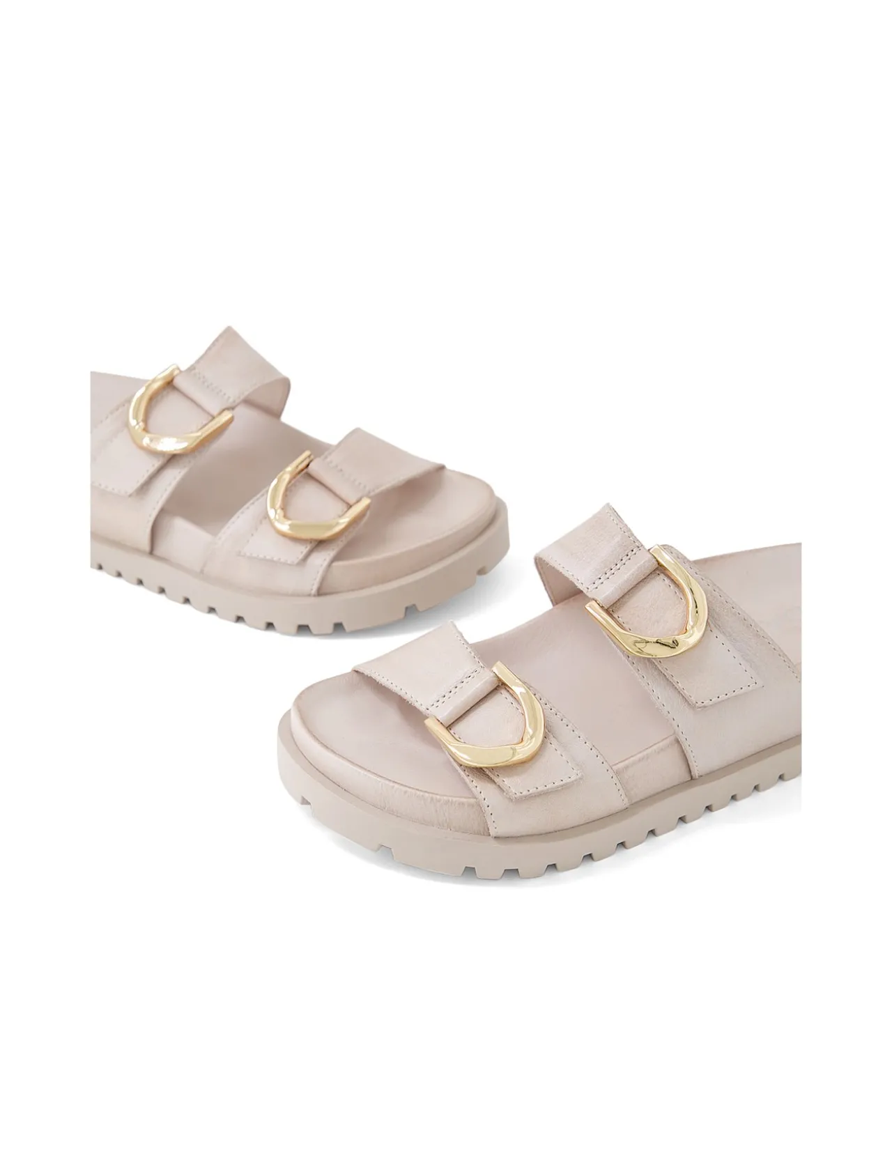 Ully Gold Buckle Leather Slides