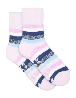 Underworks Heat Bods Women's Brushed Rib Welt Mid Crew Socks, 1 Pack, Pink Striped