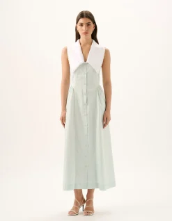 Valentina Ocean Spritz Cotton Maxi Shirt Dress