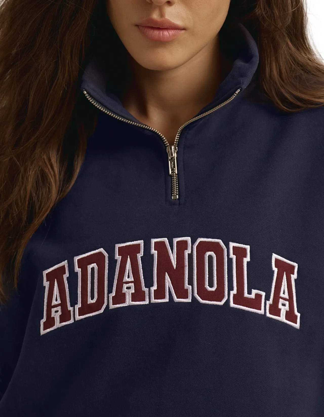 Varsity Relaxed Funnel Neck Zip Sweatshirt