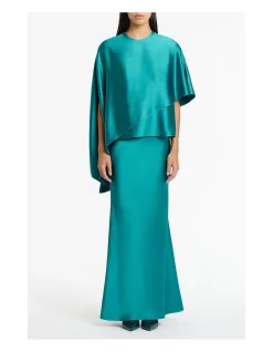 VIRIDIAN LUSTRE SATIN ASYMMETRIC DRAPE TOP