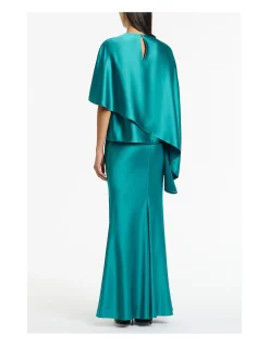 VIRIDIAN LUSTRE SATIN ASYMMETRIC DRAPE TOP