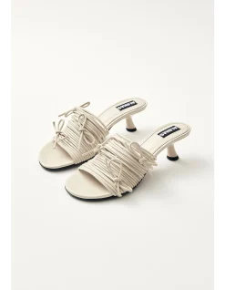 Viva White Leather Kitten Heel Sandal