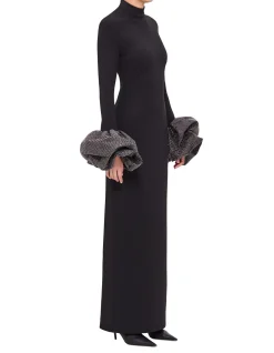 VIVIANA LS RUFFLED CUFF MOCK NECK MAXI DRESS