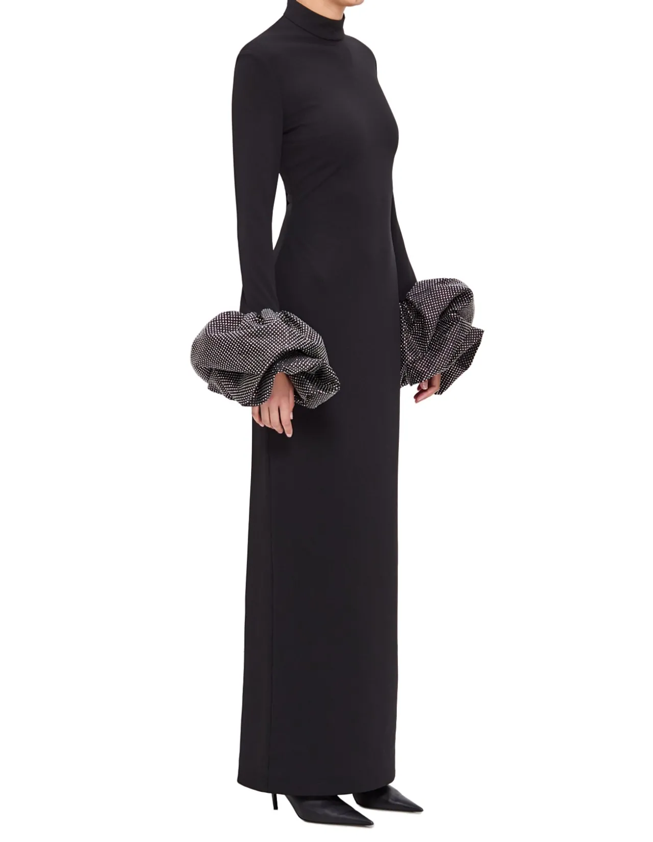 VIVIANA LS RUFFLED CUFF MOCK NECK MAXI DRESS