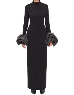 VIVIANA LS RUFFLED CUFF MOCK NECK MAXI DRESS