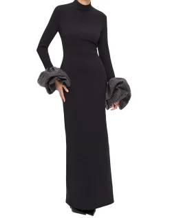 VIVIANA LS RUFFLED CUFF MOCK NECK MAXI DRESS