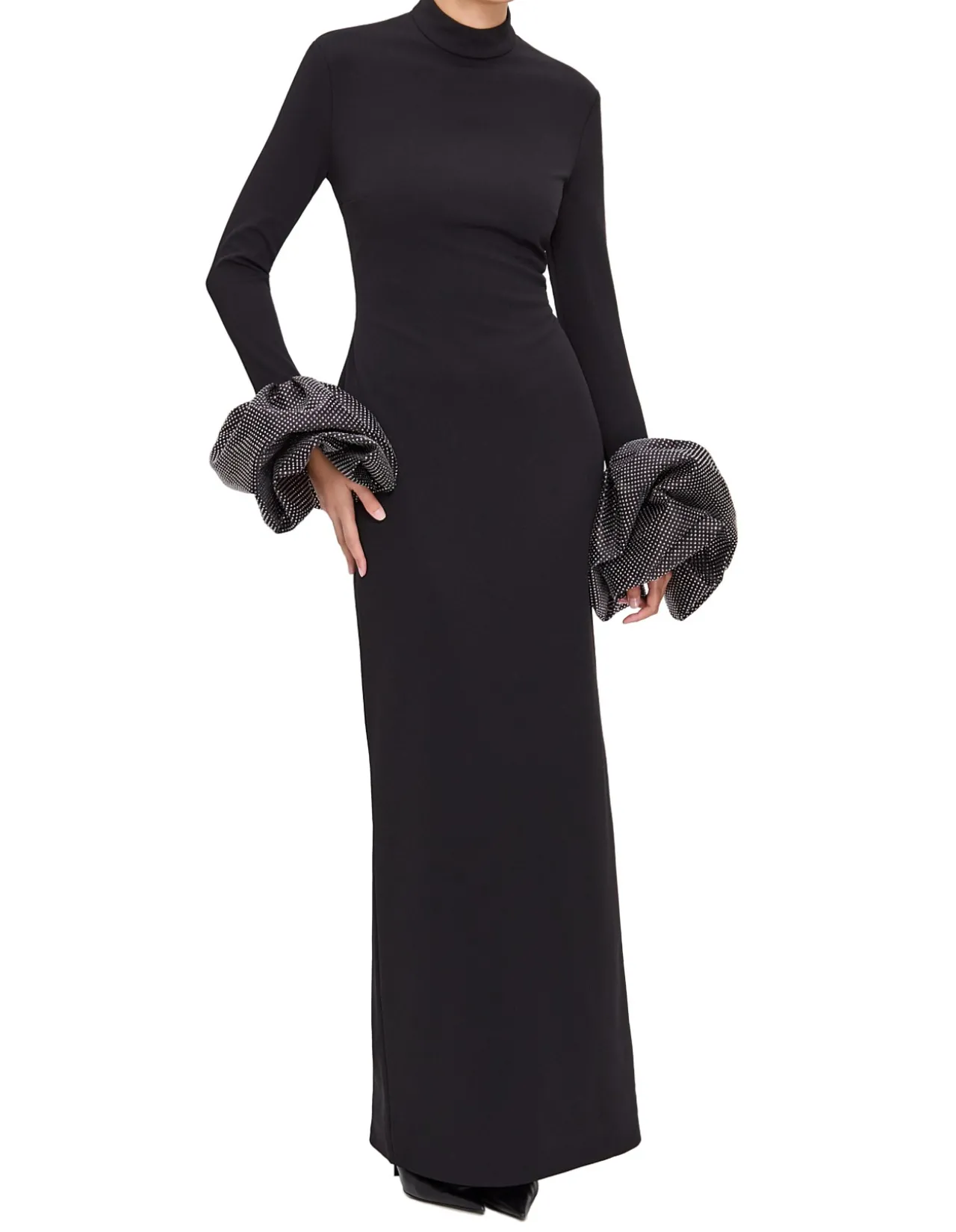 VIVIANA LS RUFFLED CUFF MOCK NECK MAXI DRESS