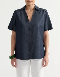 V-NECK DENIM TOP