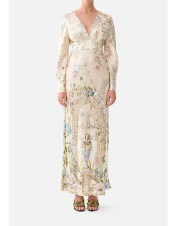 V NECK DRESS WITH FLARED SLEEVE