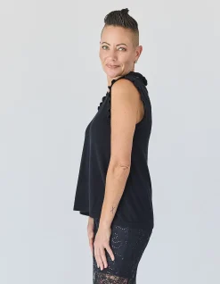 V-NECK FRILL SHELL KNIT IN BLACK
