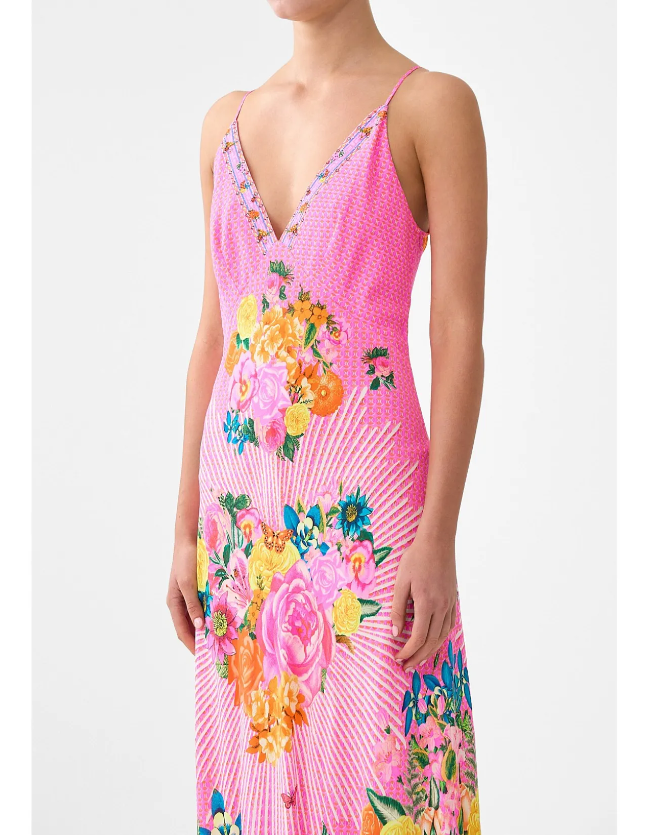 V-NECK FULL LENGTH BIAS SLIP DRESS