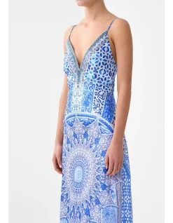 V-NECK LONG BIAS SLIP DRESS WITH TRAIN