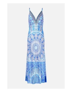 V-NECK LONG BIAS SLIP DRESS WITH TRAIN