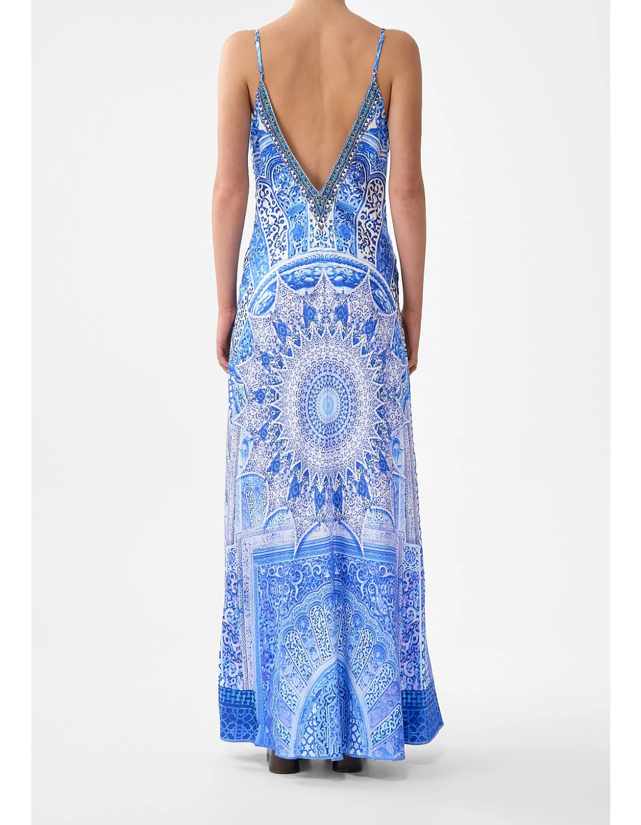 V-NECK LONG BIAS SLIP DRESS WITH TRAIN