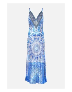 V-NECK LONG BIAS SLIP DRESS WITH TRAIN