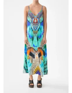V NECK MIDI SLIP DRESS