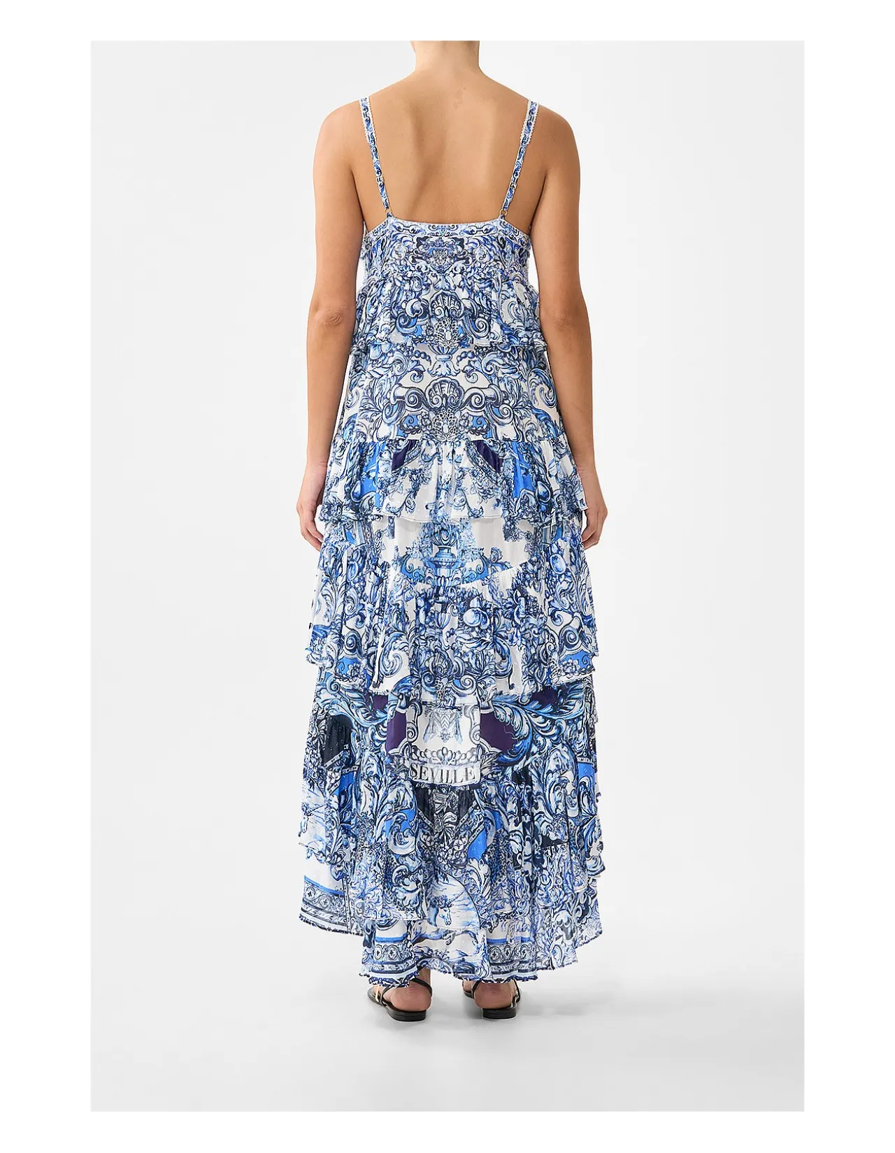 V NECK RUFFLE HIGH LOW DRESS