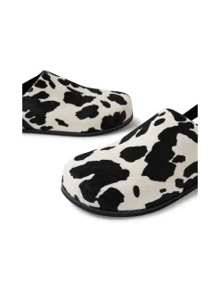 Vumina Cow Print Buckled Clog Flats