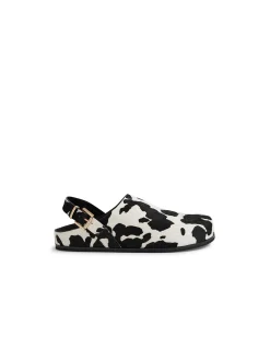 Vumina Cow Print Buckled Clog Flats
