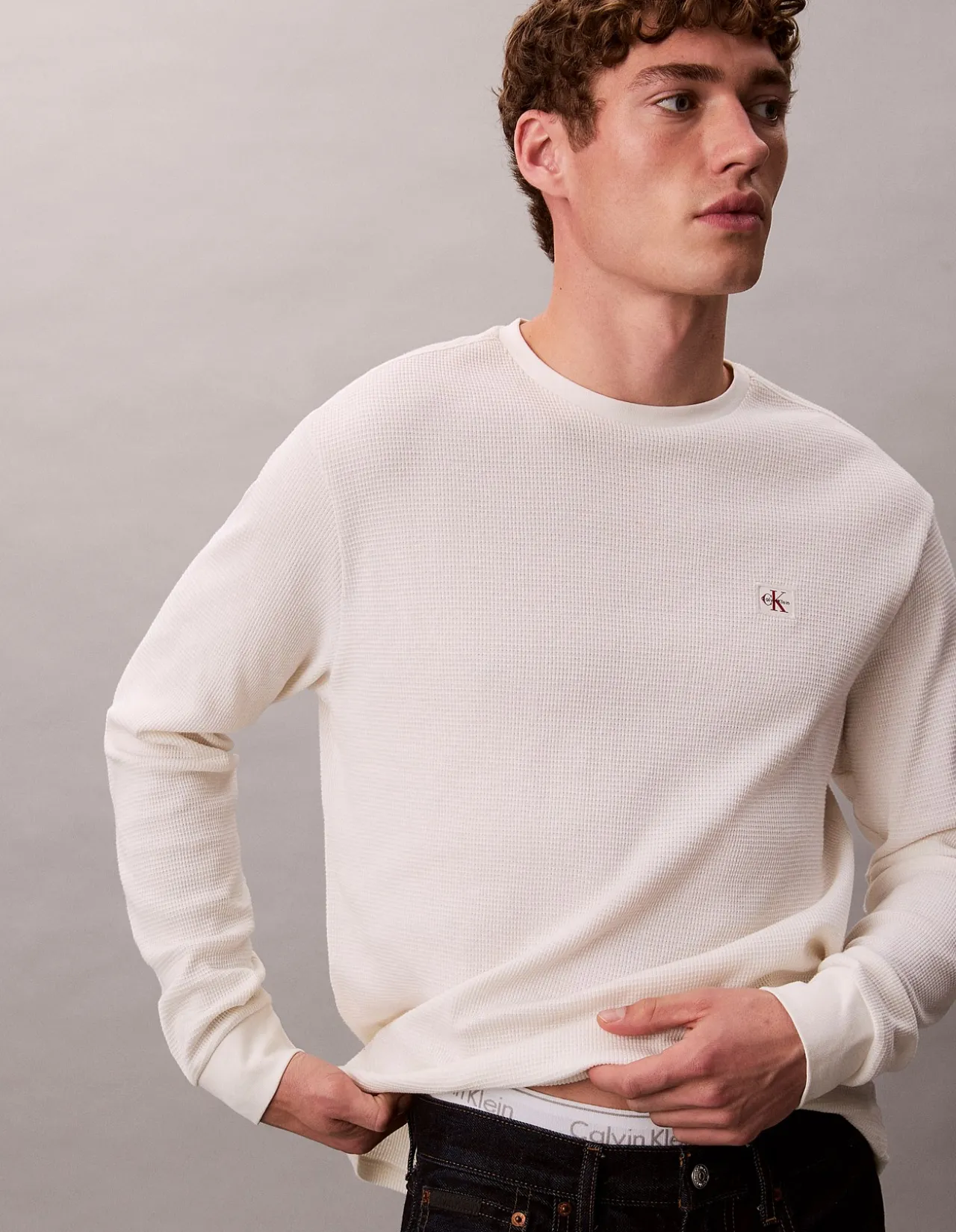 Waffle Badge Slim Long Sleeve T-Shirt