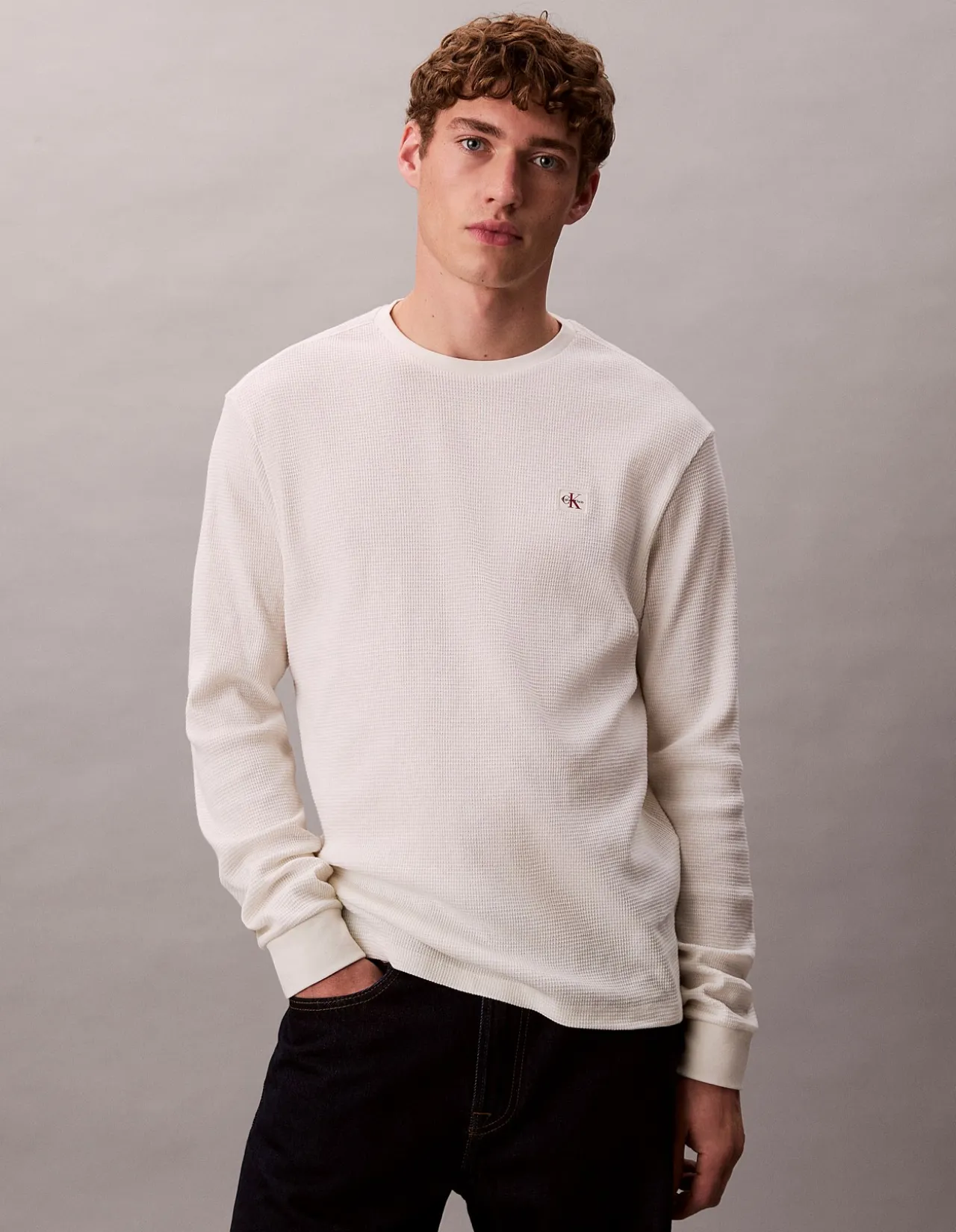 Waffle Badge Slim Long Sleeve T-Shirt