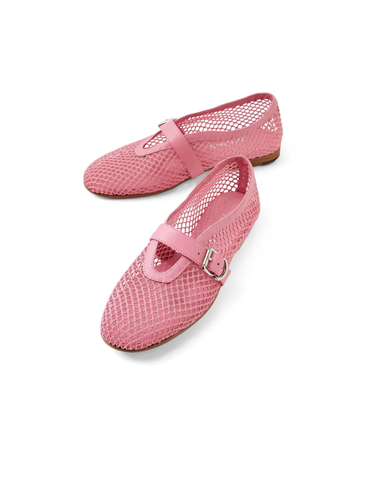 Walaa Pink Mesh Buckle Mary Jane Flats