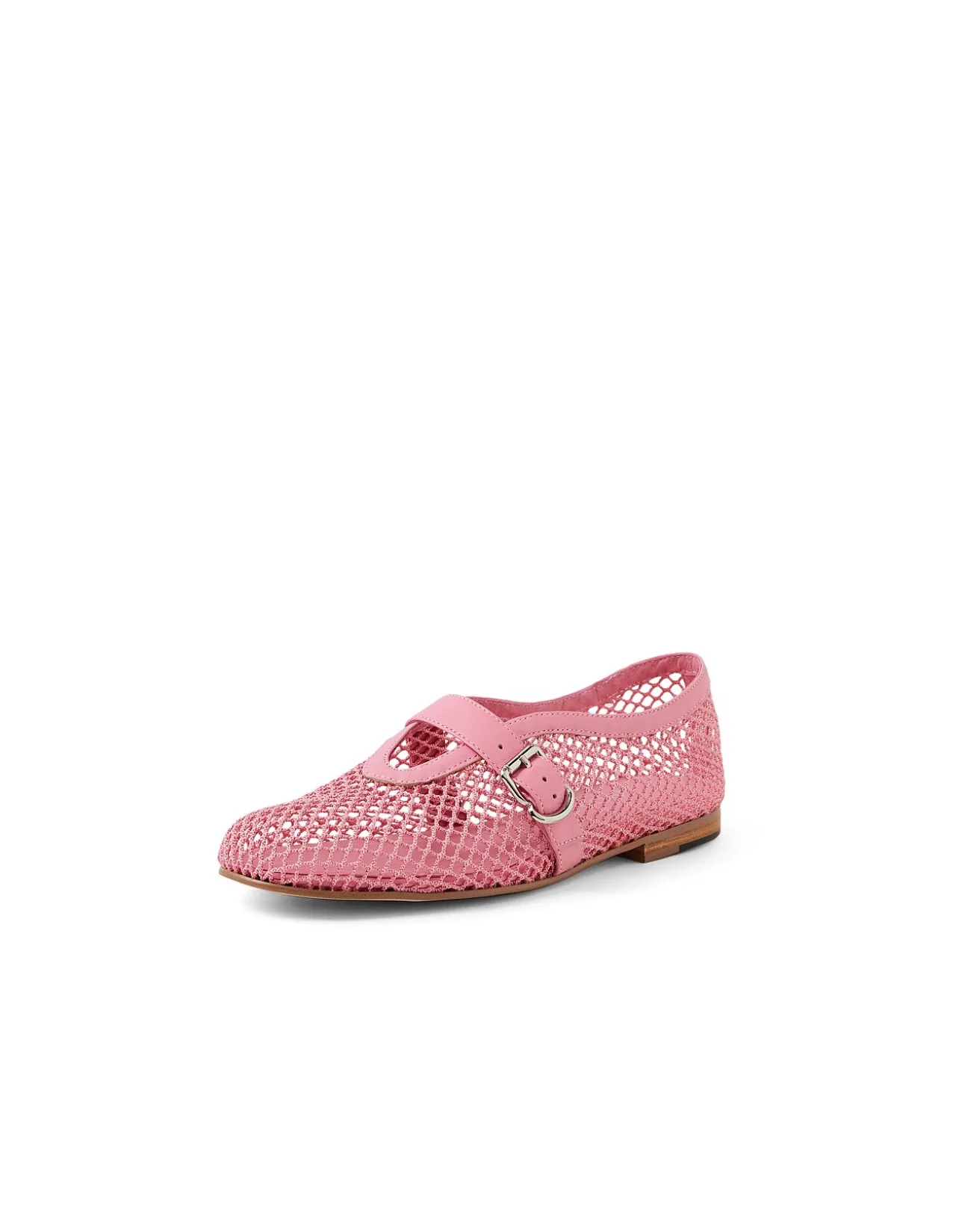 Walaa Pink Mesh Buckle Mary Jane Flats