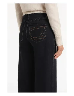 WASHED BLACK DENIM WIDE LEG PANT
