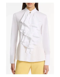 WHITE COTTON FRILL FRONT SHIRT