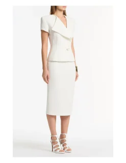 White Crepe Smooth Fit Midi Pencil Skirt