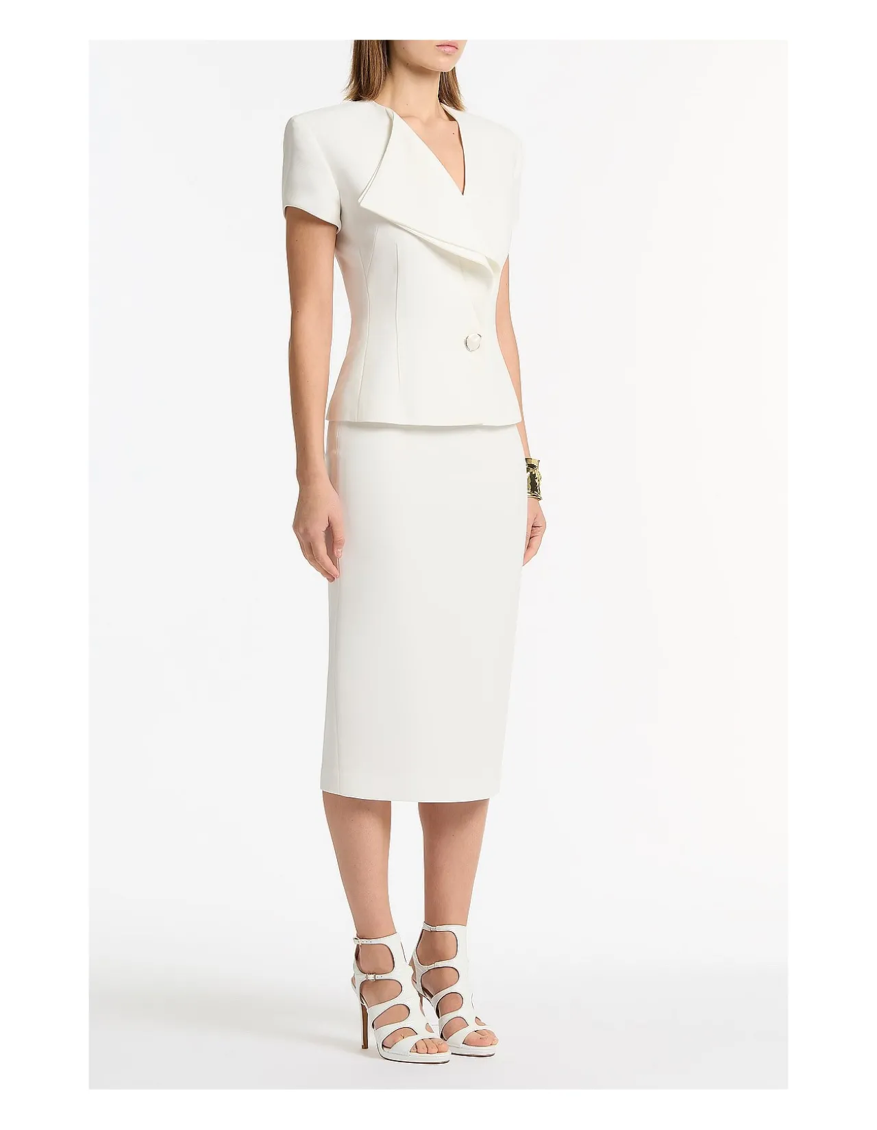White Crepe Smooth Fit Midi Pencil Skirt