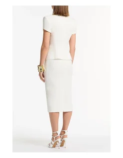 White Crepe Smooth Fit Midi Pencil Skirt