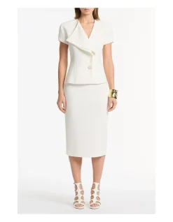 White Crepe Smooth Fit Midi Pencil Skirt