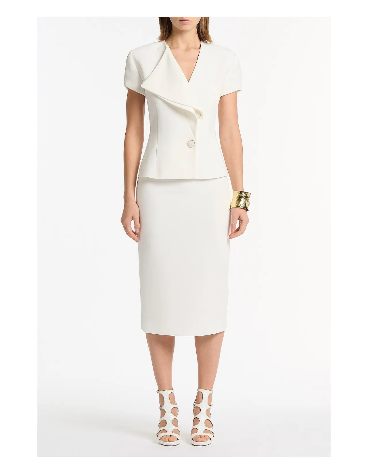 White Crepe Smooth Fit Midi Pencil Skirt