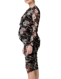 Wild Bloom Wrap Front Long Sleeve Nursing Dress