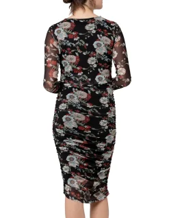 Wild Bloom Wrap Front Long Sleeve Nursing Dress