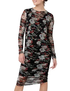 Wild Bloom Wrap Front Long Sleeve Nursing Dress