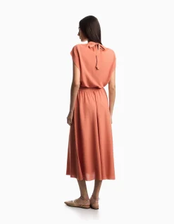 WOMAN'S KNITTED DRESS WITH YOKE AND CAP SLEEVES