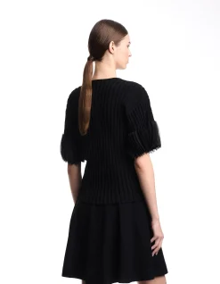 WOMAN'S RIBBED KNITWEAR WITH PLEATED SLEEVES