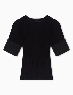 WOMAN'S RIBBED KNITWEAR WITH PLEATED SLEEVES