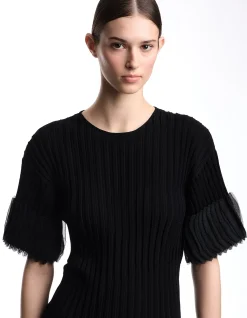 WOMAN'S RIBBED KNITWEAR WITH PLEATED SLEEVES