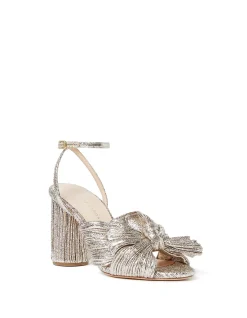 WOMEN'S CAMELLIA PLEATED KNOT HEELED SANDAL WITH ANKLE STRAP