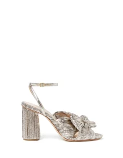 WOMEN'S CAMELLIA PLEATED KNOT HEELED SANDAL WITH ANKLE STRAP
