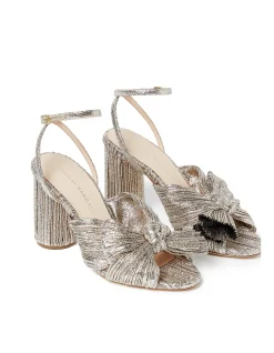 WOMEN'S CAMELLIA PLEATED KNOT HEELED SANDAL WITH ANKLE STRAP