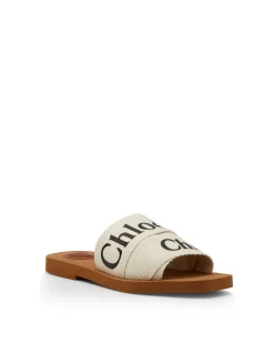 WOODY EMBROIDERED LINEN SLIDE